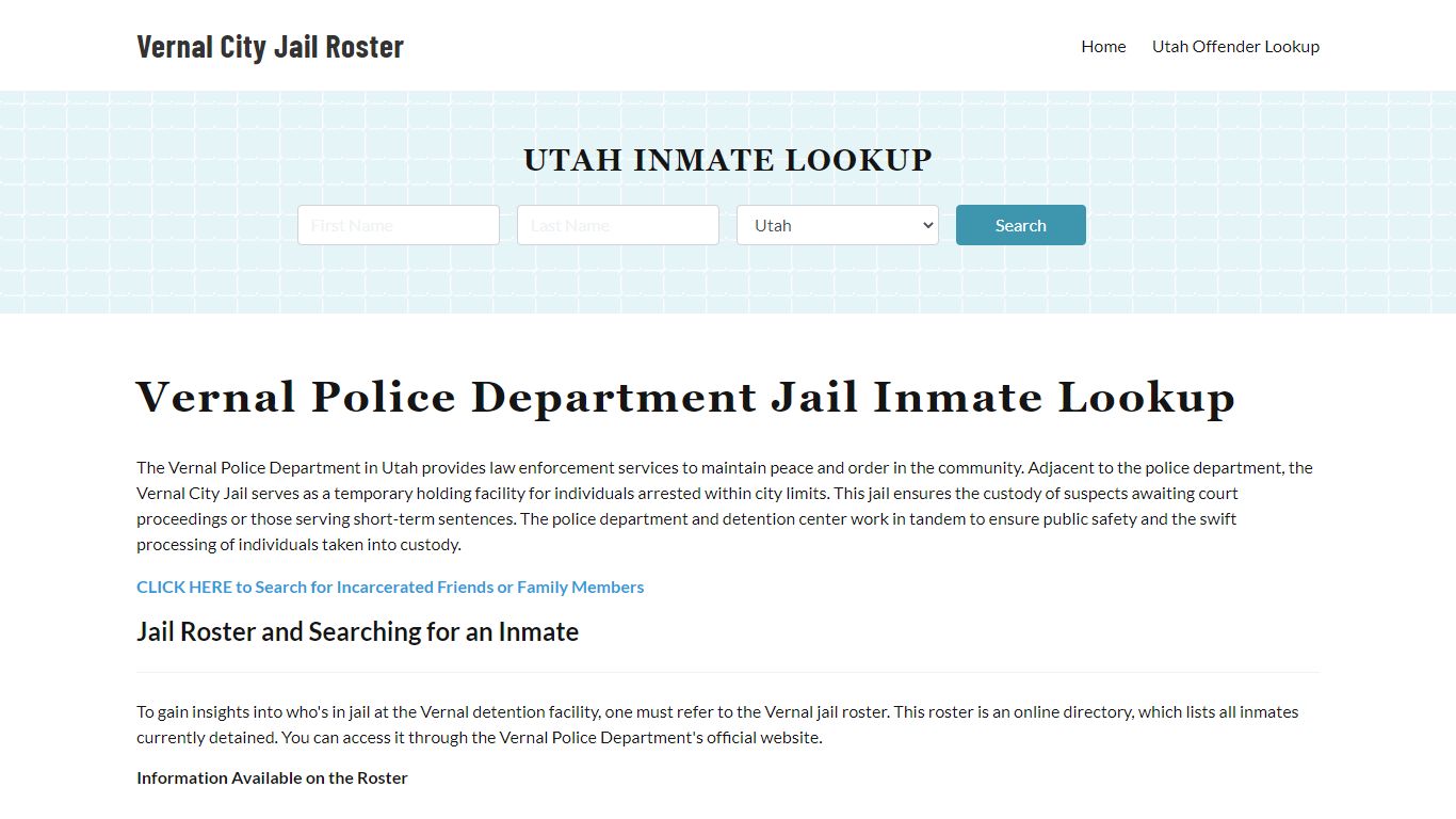 Vernal Police Department & City Jail, UT Inmate Roster, Arrests, Mugshots