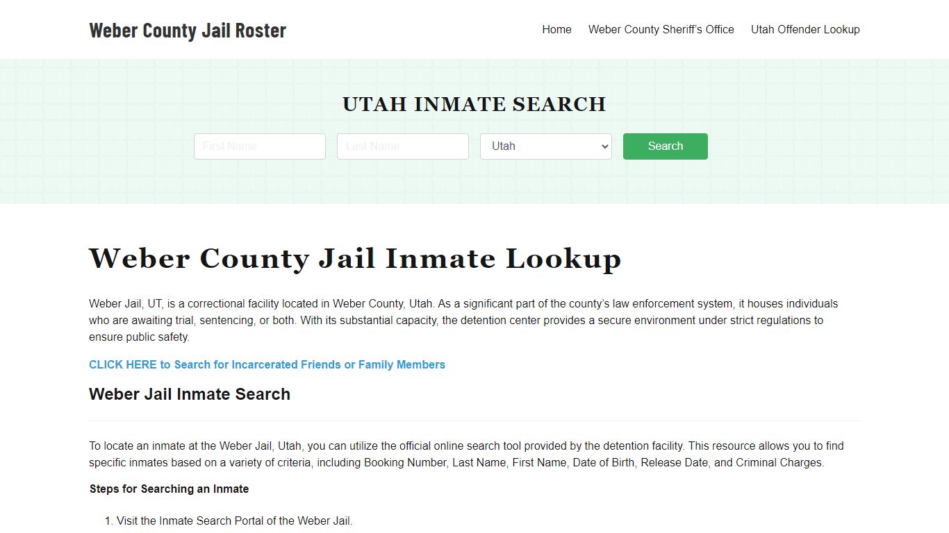 Utah Inmate Search, Jail Rosters - Weber County Jail